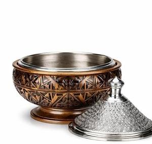 Casserole en bois écologique de luxe avec couvercle en acier inoxydable, design arabe sculpté à la main, tous les types de cuisinières, lavage à la main uniquement - Product Image 5