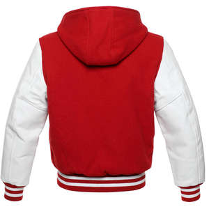 Veste universitaire rouge avec manches gris clair, unisexe, col montant, option de logo personnalisé sur le devant, vêtement d'extérieur chaud - Product Image 6
