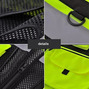 Gilet haute visibilité pour hommes Vêtements de travail pour la construction routière Gilet de sécurité personnalisé Logo réfléchissant rouge Texte Tissu en cuir Poches - Product Image 4