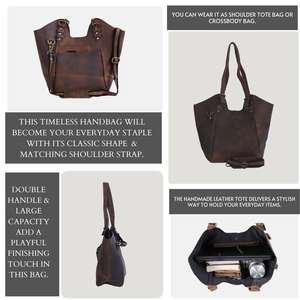 Sac à main fourre-tout en cuir véritable marron pour femmes de tous les jours en forme de tonneau avec fermeture à glissière léger Durable deux sangles - Product Image 5