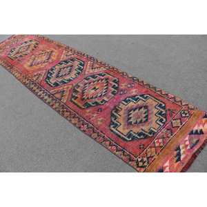 2.6x10.6 ft <b>Runner</b> Turkish Rug, <b>Red</b> Ikat Vintage Rug - Product Image 4