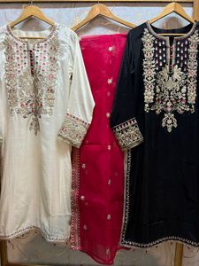 2025 Rawsilk Tilla camisa Multi-hilo bordado negro blanco tela encaje coreano forcejeos contraste Organza indio pakistaní Desi - Product Image 2
