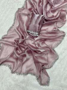 Belle Georgette Soie Avec Pure Jarkan Artisanat Dentelle Bordure Et Diamant en Saree - Product Image 5