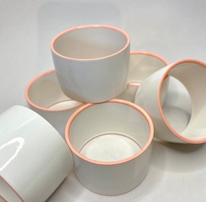 Trendy Napkin Rings | Set of 6 | <b>White</b> and Pink <b>Table</b> Setting Rings - Product Image 3