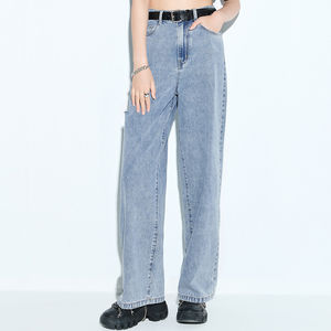 Pantalones Vaqueros de Mezclilla Vintage de Cintura Alta y Corte Ajustado para Mujer, 100% Algodón, Lavado Claro, Estilo Carpintero - Product Image 2