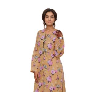 ชุด2ชิ้นลายดอกไม้สีเบจประดับด้วยคอเสื้อกางเกงพิมพ์ลายคู่ - Product Image 2