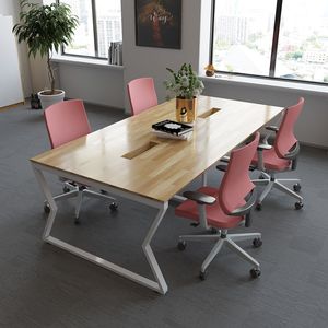SFMC010 Modern Design 3-Legged Rectangle Wood Board Stable Meeting <b>Table</b> for 6 - Product Image 1