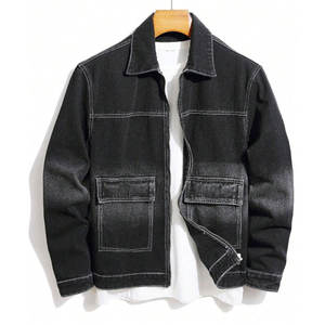 แจ็กเก็ตยีนส์สำหรับผู้ชาย, มาใหม่เสื้อแจ็กเก็ตแฟชั่นย้อนยุคผ้าฝ้ายแขนยาวซิปลายขวางไซส์ใหญ่พิเศษ - Product Image 1