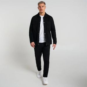 Modern Chino Anti-wrinkle Style Man <b>Trouser</b> Black Open Hem Design with <b>Elastic</b> <b>Waist</b> Zip Pockets and Smart Detail Plain Dyed - Product Image 1