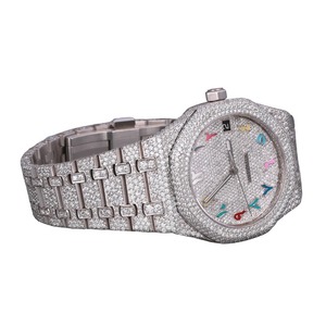 Montre pour homme en acier inoxydable bicolore argent et or rose avec diamants Moissanite VVS, bijoux de luxe glacés, style Hip Hop - Product Image 3