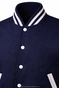 Unisex Navy Blue Knitted Varsity <b>Jacket</b> with Gray Sleeves and <b>White</b> Stripes Preppy Style Regular Fit Winter Wear - Product Image 3