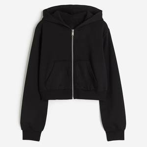 Wholesale Custom Logo Casual Cropped Hoodie <b>for</b> <b>Women</b> 100% Cotton Custom Logo Blank Plain Black Zip-up High Anti-Shrink Knitted - Product Image 2