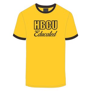 HBCU hombres educados Chenille contraste Trim Ringer camiseta dorada con letras bordadas marrones algodón suave ropa universitaria - Product Image 2