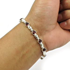 925 Plata auténtica granate rojo piedra preciosa de lujo hecho a mano pulseras de tenis bisel conjunto de estilo religioso de moda regalo para ella OEM - Product Image 3