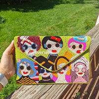 XL tas tangan pesta kasual wanita, banyak warna manik-manik bordir tas kurir buatan tangan poliester