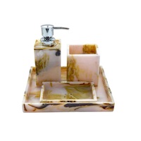 Ensemble d'accessoires de salle de bain en résine écologique faits à la main, comprenant un distributeur de savon, un porte-brosse à dents, un plateau de vanité, un gobelet et un savon assorti