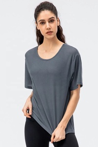 Women's Oversized Breathable Knitted T-Shirt Solid Color O-Neck Short Sleeve Casual Autumn <b>Top</b> Regular Length Polyester/Cotton - Product Image 3