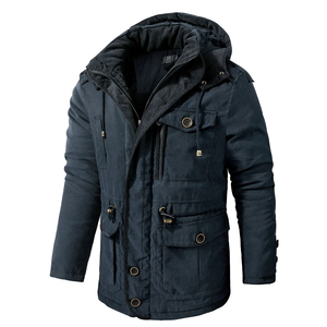 Veste pour homme HIVER TAILLE USA Grande taille Veste en polaire d'agneau Manteau mi-long à capuche en coton épais multi-poches décontracté - Product Image 5