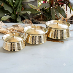Pure Brass Hammered Biryani Handi With Dual Handle Round Biryani Cookware <b>Pot</b> For Kitchen Stovetop <b>Cooking</b> Handi With Lid - Product Image 6