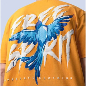T-shirts imprimés bouffants de couleur jaune personnalisés OEM pour hommes T-shirt respirant de haute qualité en tissu 100% coton à coupe ample GSM lourd - Product Image 5