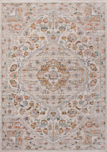 Tapis Loraven moderne tissé à la machine, motif géométrique vintage, surface au toucher coton, mélange polyester-PP à poils ras - Product Image 6