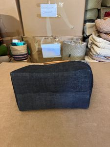 Sac fourre-tout pour femme fait main avec poignées en cuir, fermeture à cordon, motif rayé en coton brodé, en paille et raphia tressé pour la plage et le marché - Product Image 3