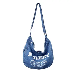 Factory Price Large Demin Crossbody Bag With Cotton Handle Oem Design Custom Logo Printed On Fabric