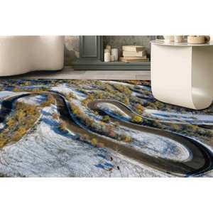 Décoration de paysage naturel : Tapis en chenille « Route d'hiver » - Tapis imprimé, tapis doux non tissé - Product Image 2