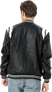 Chaquetas de cuero de color sólido con logotipo en relieve personalizado de alta calidad Chaqueta de cuero genuino de invierno al por mayor de alta calidad para hombres - Product Image 2