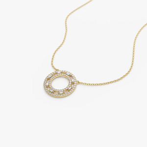 Collier pendentif double cercle ouvert en or rose pur 14 carats plaqué or avec diamants de laboratoire baguette et ronds pour femmes - Product Image 2