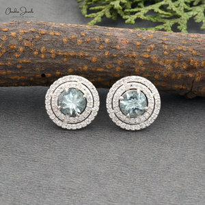 New Collection <b>Top</b> Quality Natural Aquamarine & Cubic Zircon Gemstone Round Studs 925 Sterling Silver <b>Earrings</b> Jewelry Wholesale - Product Image 2