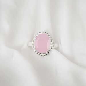 Handmade Pink Chalcedony Ring Sterling Silver October Birthstone Jewelry Elegant Gift For Women Boho Design - Product Image 3