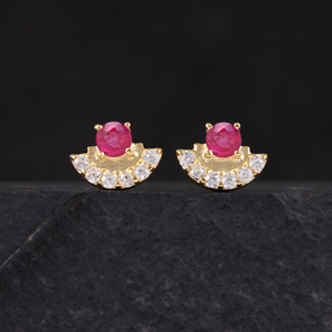 Moda 2024 sólido 14K oro amarillo Natural Pave diamante rubí media luna Stud pendientes uso diario pequeño mayorista de joyería fina - Product Image 4