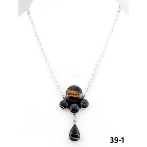 Collier artisanal en cristal noir et argent sterling Southwest - Product Image 1