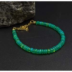 AAA+ Green Ethiopian Opal <b>Beaded</b> <b>Bracelet</b> Bohemian Charm Gold Plated Ball Number for Gift Pearl As Main Stone - Product Image 3