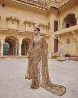 Bollywood Designer Party Wear Blouse Saree en filet mono de qualité lourde avec vente en gros de travaux de broderie à paillettes lourdes de 5mm d'Inde