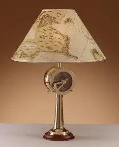 Lampe de Table en laiton poli sur Base en bois avec abat-jour E27 fabriquée en italie lampe de produit d'éclairage pour décoration marine et nautique