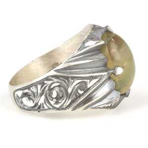 925 <b>Sterling</b> <b>Silver</b> Men's <b>Adjustable</b> Opening <b>Ring</b> with Green Compressed Amber Stone and Handcrafted Pen Design Gift - Product Image 3