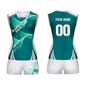 Camisetas de voleibol estampadas por sublimación uniformes femeninos, kits sin mangas para mujer con diseño de logotipo personalizado