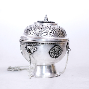 เงินธูป Burner Censer ทิเบตพุทธศาสนาสำหรับแขวนและยืนทำด้วยมือเนปาล - Product Image 1