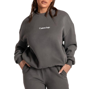 100% coton luxe vêtements de rue surdimensionné pull col rond 2024 en relief logo personnalisé sweat à capuche femmes avec prix pas cher - Product Image 6