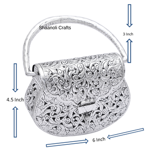Bolso de mano de Metal plateado tradicional especial para mujer con asa de eslinga metálica para cenas, fiestas, embragues de recuerdo de boda - Product Image 5