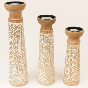 Bougeoir en bois à six colonnes, idéal pour la décoration intérieure, centre de table et éclairage festif, fabriqué à la main en Inde - Product Image 1