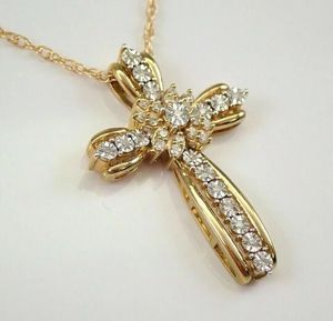 925 <b>Silver</b> Rose Gold Plated Round Cut Women's Gorgeous Moissanite Diamond <b>Cross</b> <b>Pendant</b>-Gift - Product Image 4
