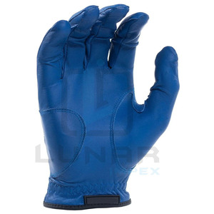 Gants de golf en cuir Cabretta bleu audacieux pour hommes et femmes avec logo de marque personnalisé élégant sur les gants de golf à dragonne - Product Image 6
