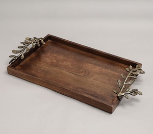Essence de la feuille petit plateau en bois fabriqué à la main écologique décoratif service Ware pour collations thé et décoration intérieure - Product Image 2