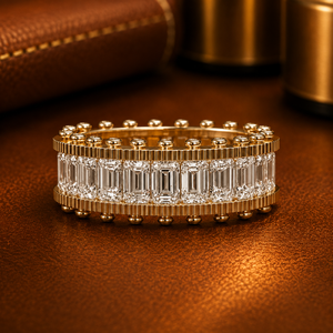 18K <b>Solid</b> Gold Full Eternity Ring Band Luxury Stackable Wedding Ring Emerald Cut Lab Grown Diamond Unisex Fine Jewelry Wholesale - Product Image 1