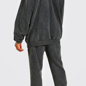 Ensembles de survêtements streetwear zippés avec appliques, couleur unie, patchs, coupe évasée, effet délavé à l'acide - Product Image 4