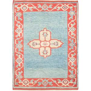 Tapis en laine noué à la main Nuray Blue 9x12, motif abstrait et rectangulaire, fait main pour salon, pour adolescents - Pae-1178 - Product Image 1