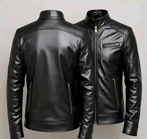Veste d'hiver décontractée pour homme en cuir noir moderne, coupe ajustée, respirante, doublure en laine, couture durable, broderie - Product Image 2